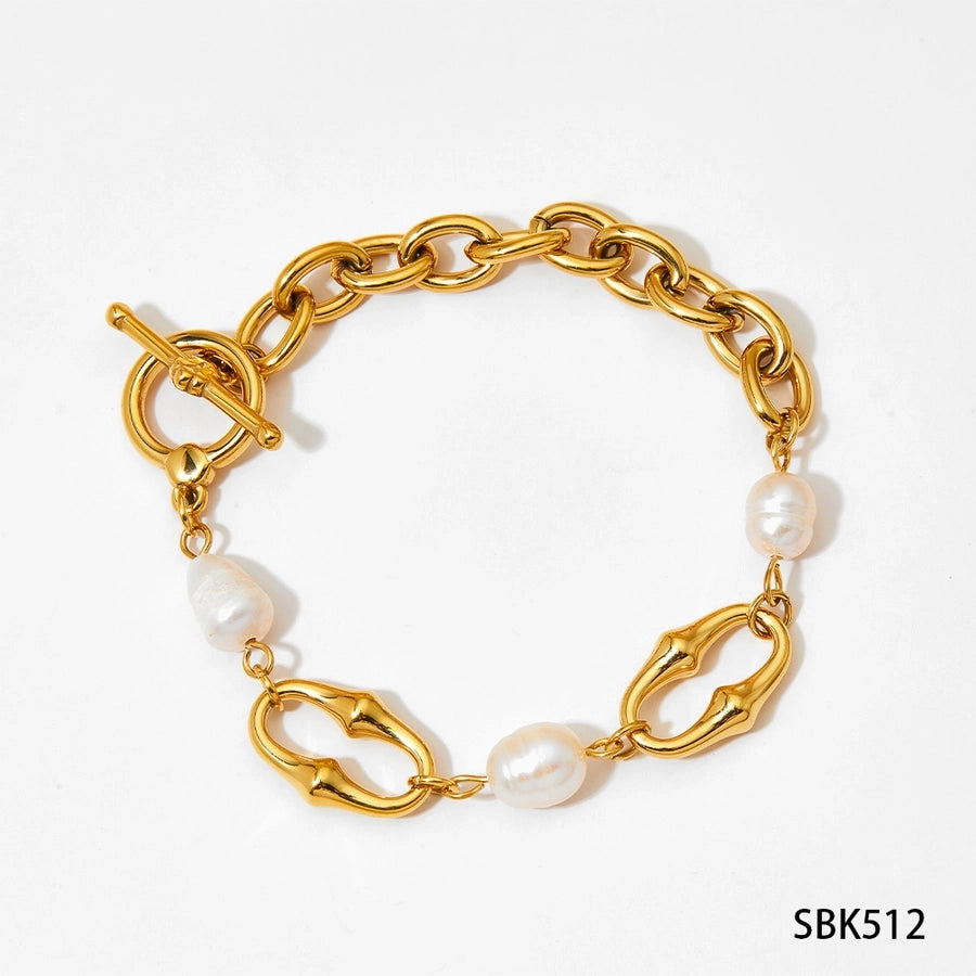 304 Stainless Steel Freshwater Pearl 16K Gold Plated White Gold Plated Gold Plated IG Style Simple Style Classic Style Polishing Plating Solid Color Bracelets Necklace