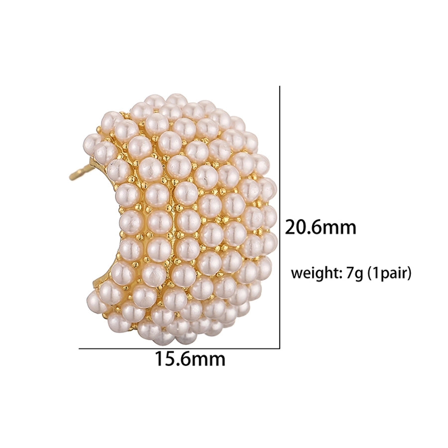 1 pair casual elegant vintage style c shape plating inlay copper artificial pearls 18k gold plated ear studs