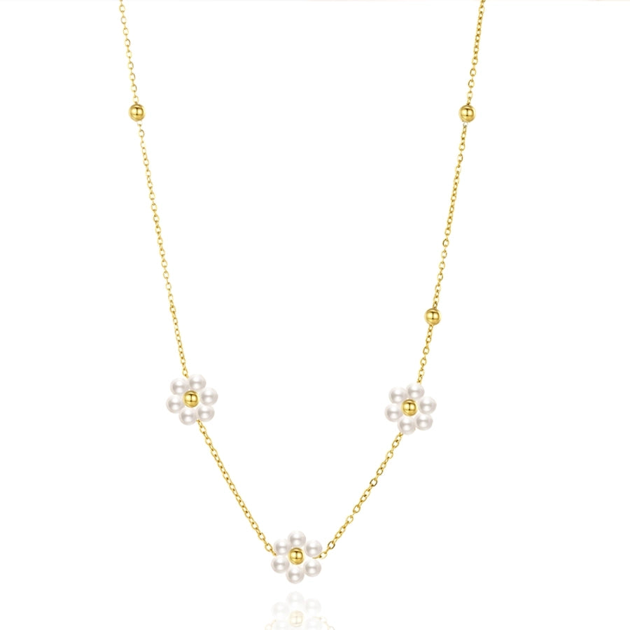 sweet flower stainless steel beaded plating inlay 14k gold plated freshwater pearl bracelets necklace