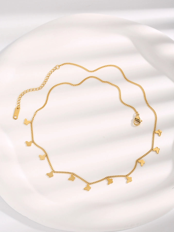 sweet simple style butterfly titanium steel plating gold plated necklace