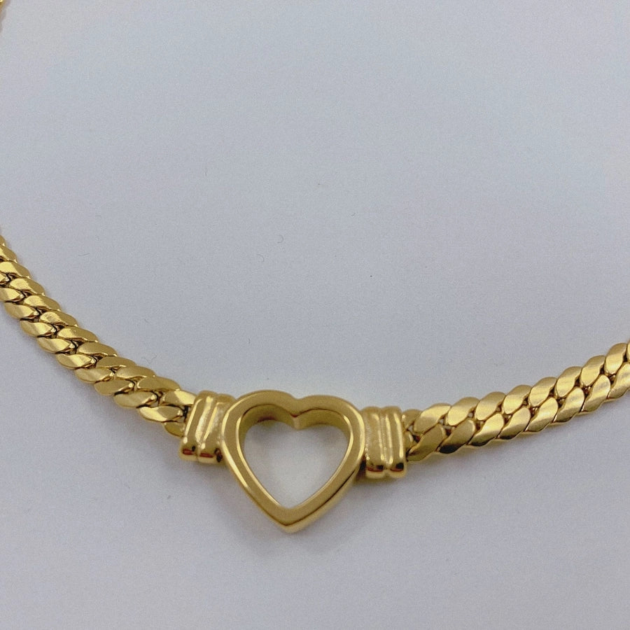 304 Stainless Steel 18K Gold Plated Classic Style Streetwear Hollow Out Heart Shape Necklace