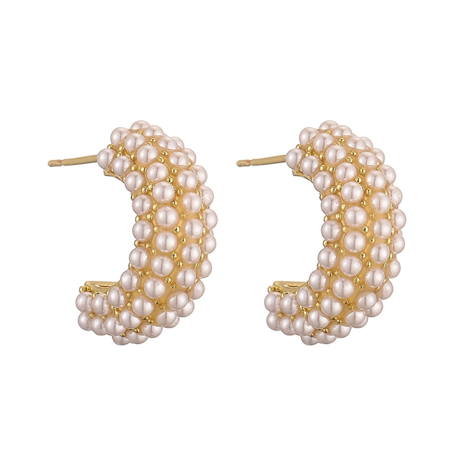 1 pair casual elegant vintage style c shape plating inlay copper artificial pearls 18k gold plated ear studs