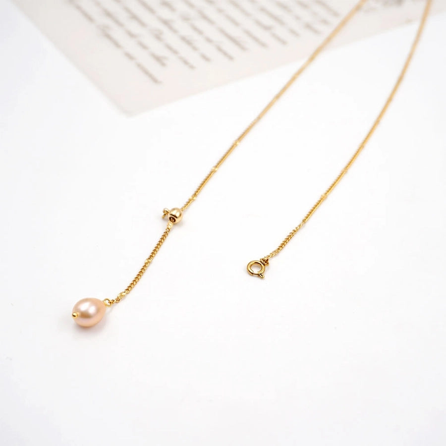 304 Stainless Steel Freshwater Pearl Titanium Steel Gold Plated Modern Style Simple Style Classic Style Pearl Water Droplets Pendant Necklace