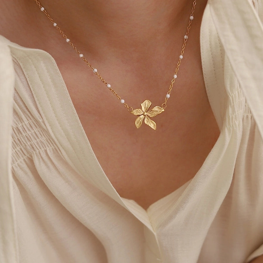 lady flower titanium steel plating 18k gold plated pendant necklace