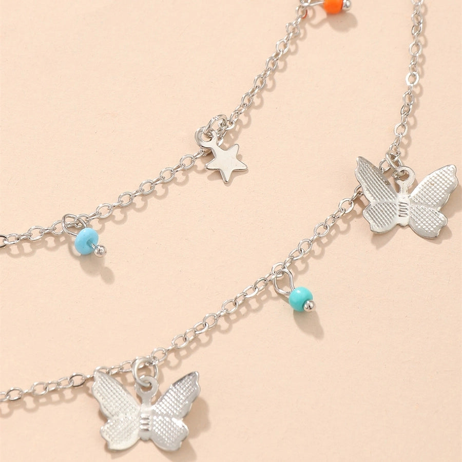 sweet star butterfly beaded alloy layered plating alloy choker 1 piece