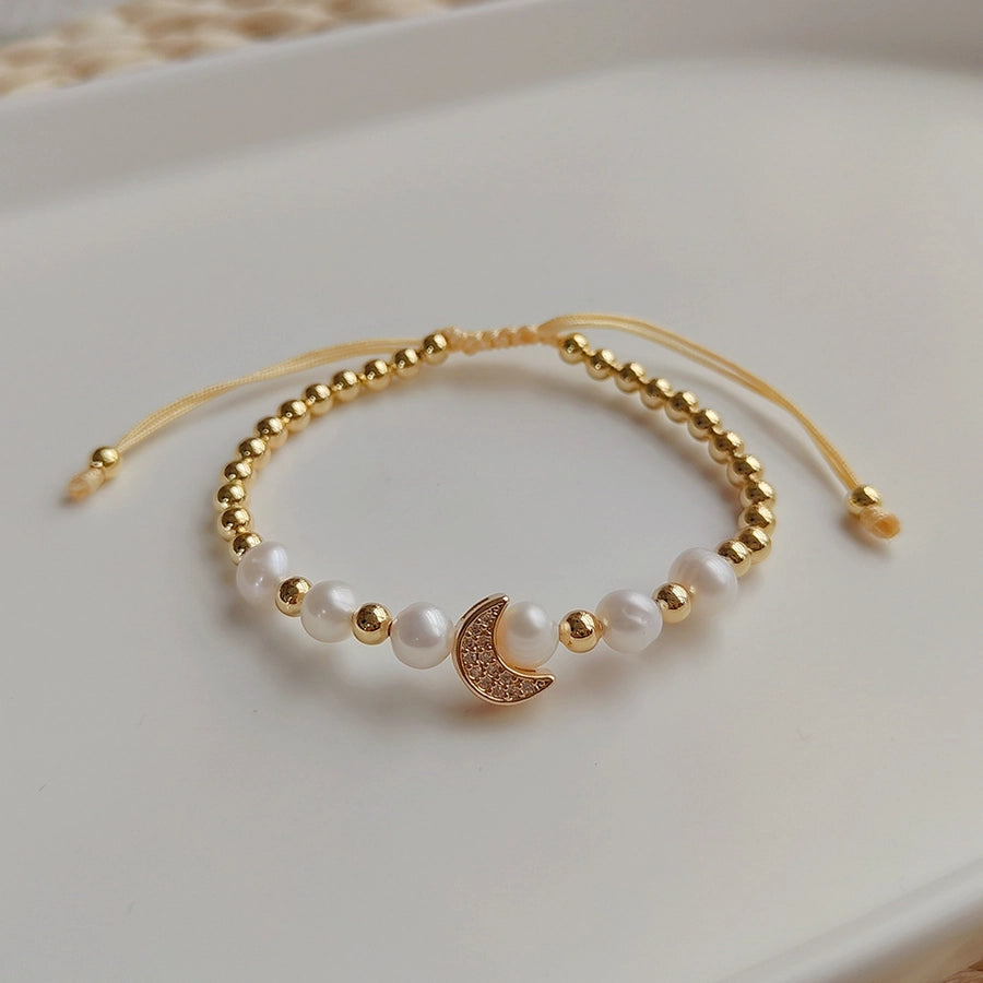 fashion star moon heart shape pearl beaded inlay rhinestones bracelets 1 piece