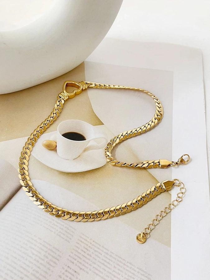 304 Stainless Steel 18K Gold Plated Classic Style Streetwear Hollow Out Heart Shape Necklace