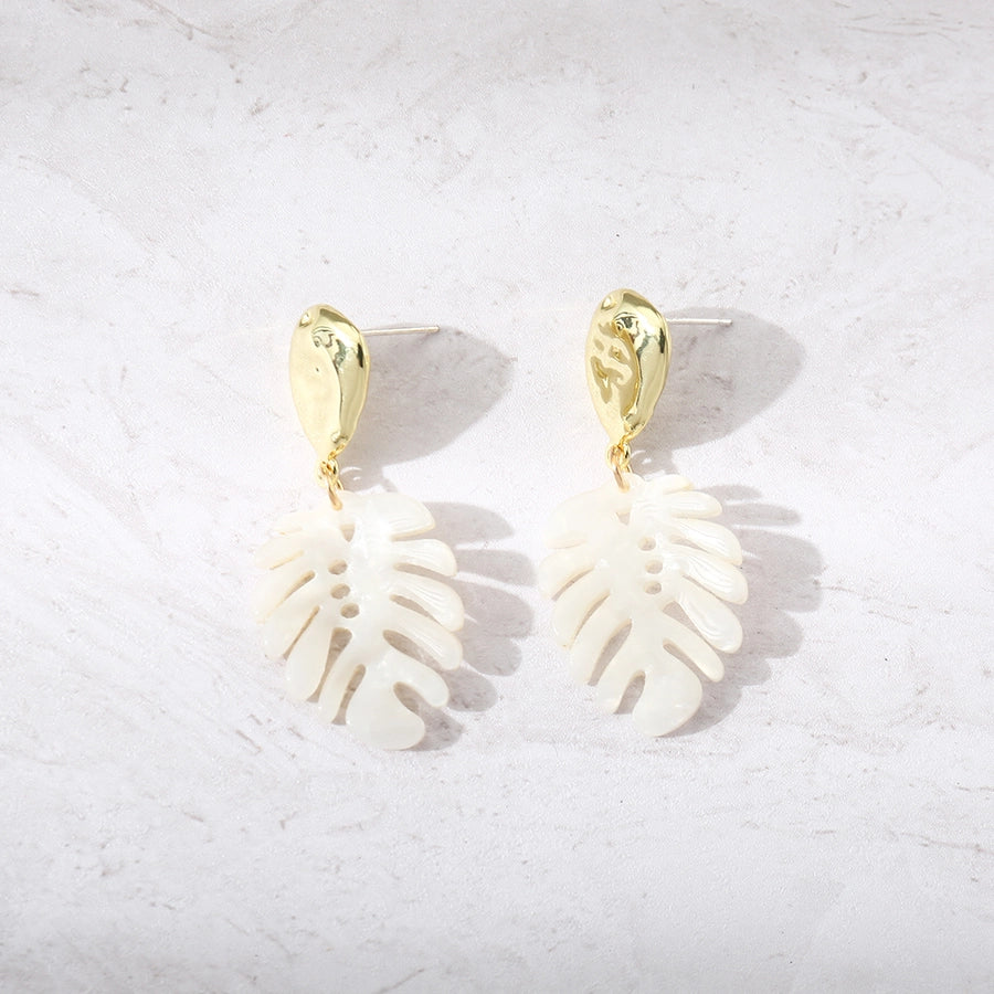 1 pair fashion leaves plastic resin gold plated women's drop earrings