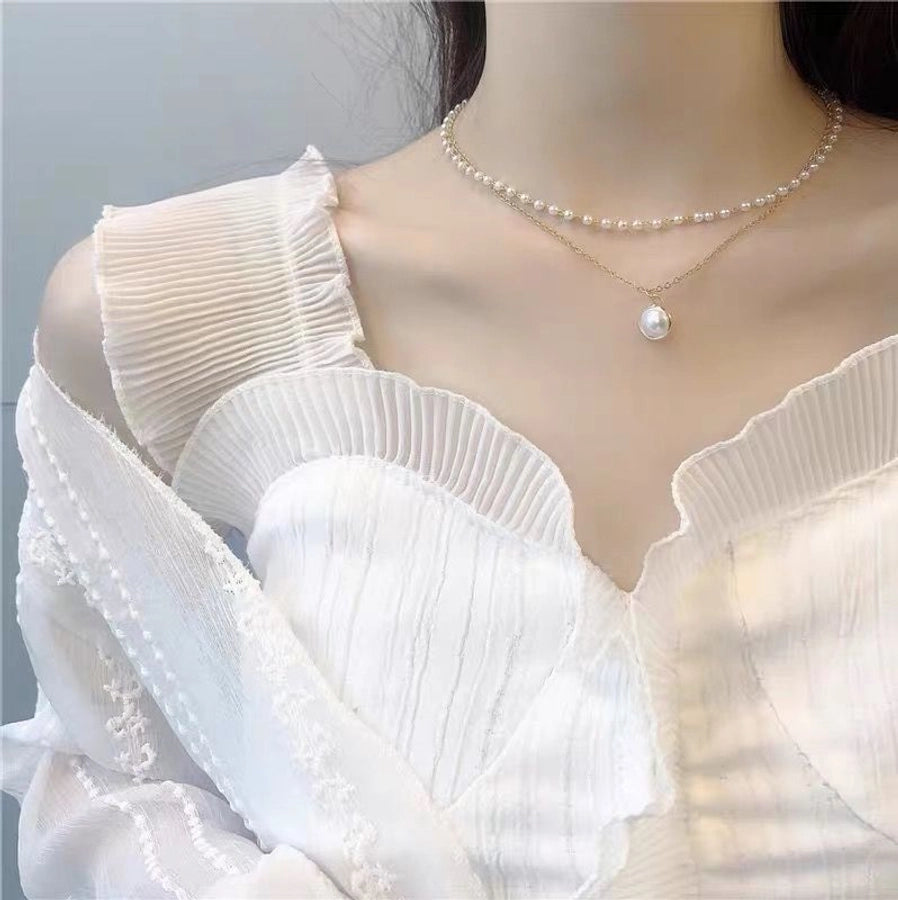 vintage style water droplets heart shape artificial pearl alloy women's necklace