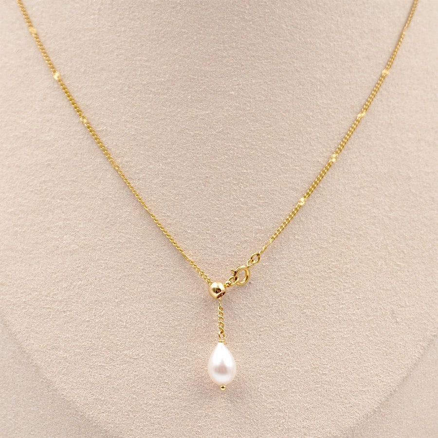 304 Stainless Steel Freshwater Pearl Titanium Steel Gold Plated Modern Style Simple Style Classic Style Pearl Water Droplets Pendant Necklace