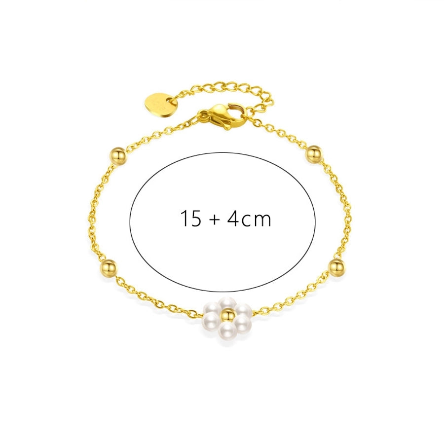 sweet flower stainless steel beaded plating inlay 14k gold plated freshwater pearl bracelets necklace