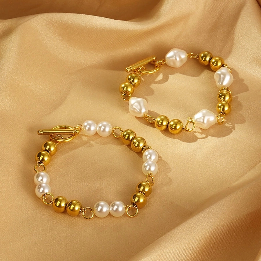 304 Stainless Steel Resin Simple Style Toggle Beaded Round Bracelets