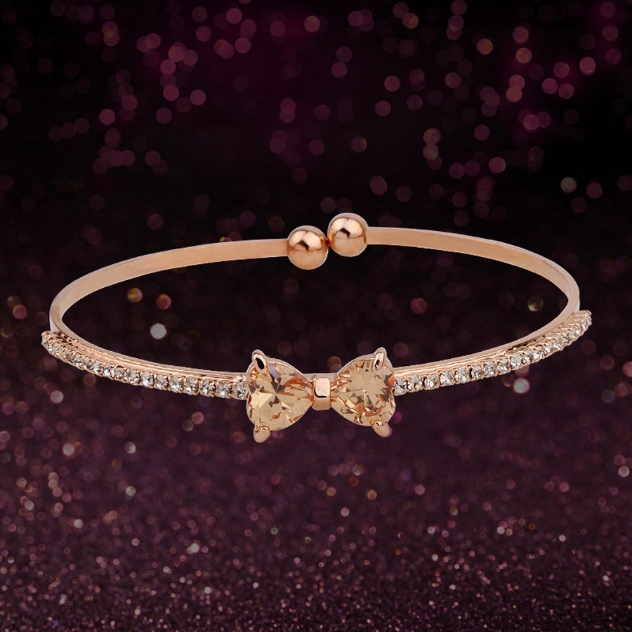 elegant heart shape twist alloy plating inlay rhinestones rose gold plated women's cuff bracelets
