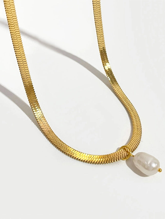 simple style classic style geometric stainless steel freshwater pearl plating 18k gold plated pendant necklace