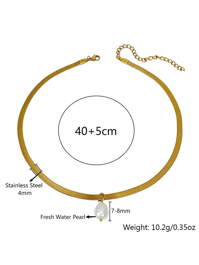 simple style classic style geometric stainless steel freshwater pearl plating 18k gold plated pendant necklace