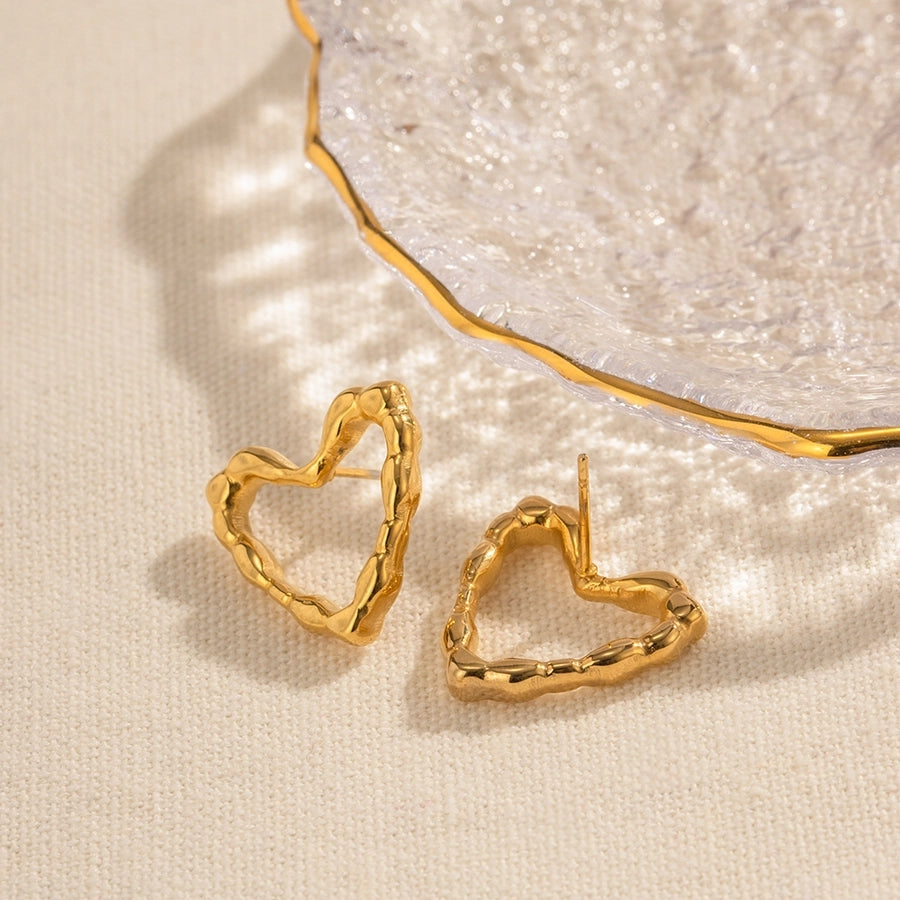 1 pair commute heart shape plating stainless steel 18k gold plated ear studs