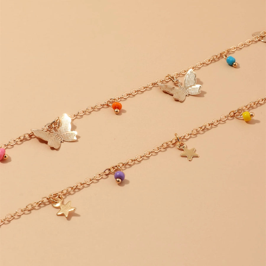 sweet star butterfly beaded alloy layered plating alloy choker 1 piece