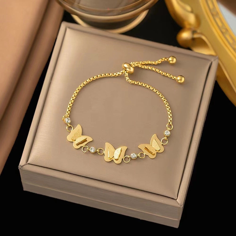 lady butterfly titanium steel plating inlay freshwater pearl bracelets