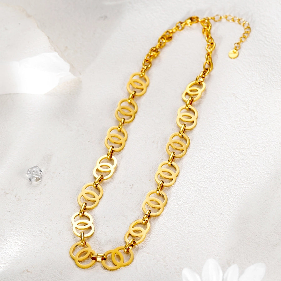 304 Stainless Steel 14K Gold Plated Simple Style Classic Style Plating Solid Color Necklace