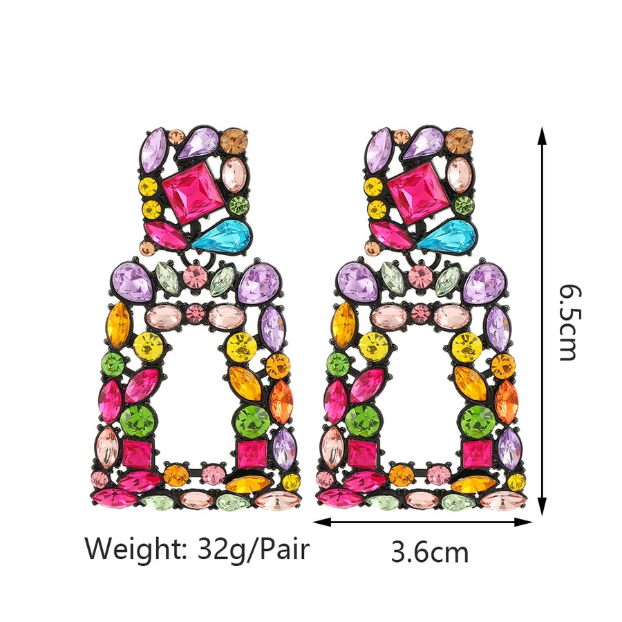 1 pair elegant retro geometric trapezoid hollow out inlay zinc alloy rhinestones drop earrings