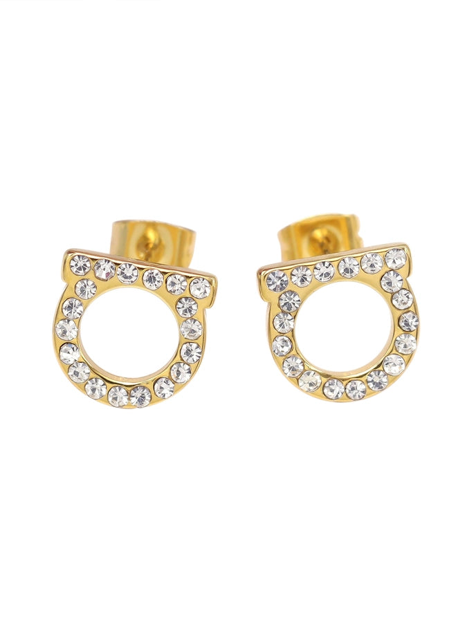 1 pair simple style solid color inlay titanium steel zircon ear studs