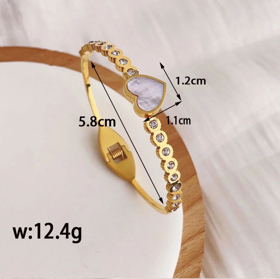 Titanium Steel Gold Plated Simple Style Plating Inlay Heart Shape Zircon Bangle