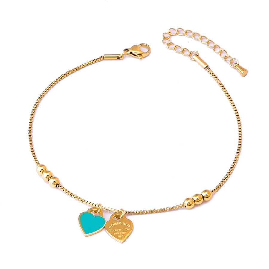 simple style devil's eye heart shape butterfly titanium steel inlay artificial pearls shell zircon women's anklet