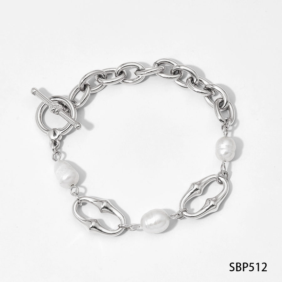 304 Stainless Steel Freshwater Pearl 16K Gold Plated White Gold Plated Gold Plated IG Style Simple Style Classic Style Polishing Plating Solid Color Bracelets Necklace