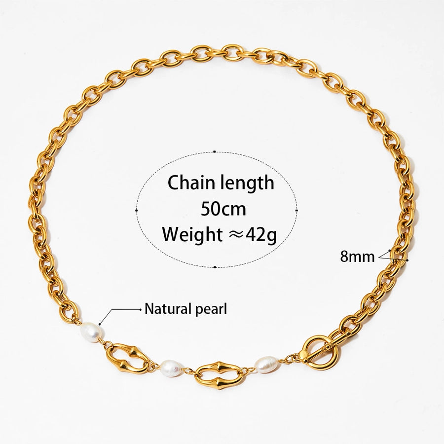 304 Stainless Steel Freshwater Pearl 16K Gold Plated White Gold Plated Gold Plated IG Style Simple Style Classic Style Polishing Plating Solid Color Bracelets Necklace
