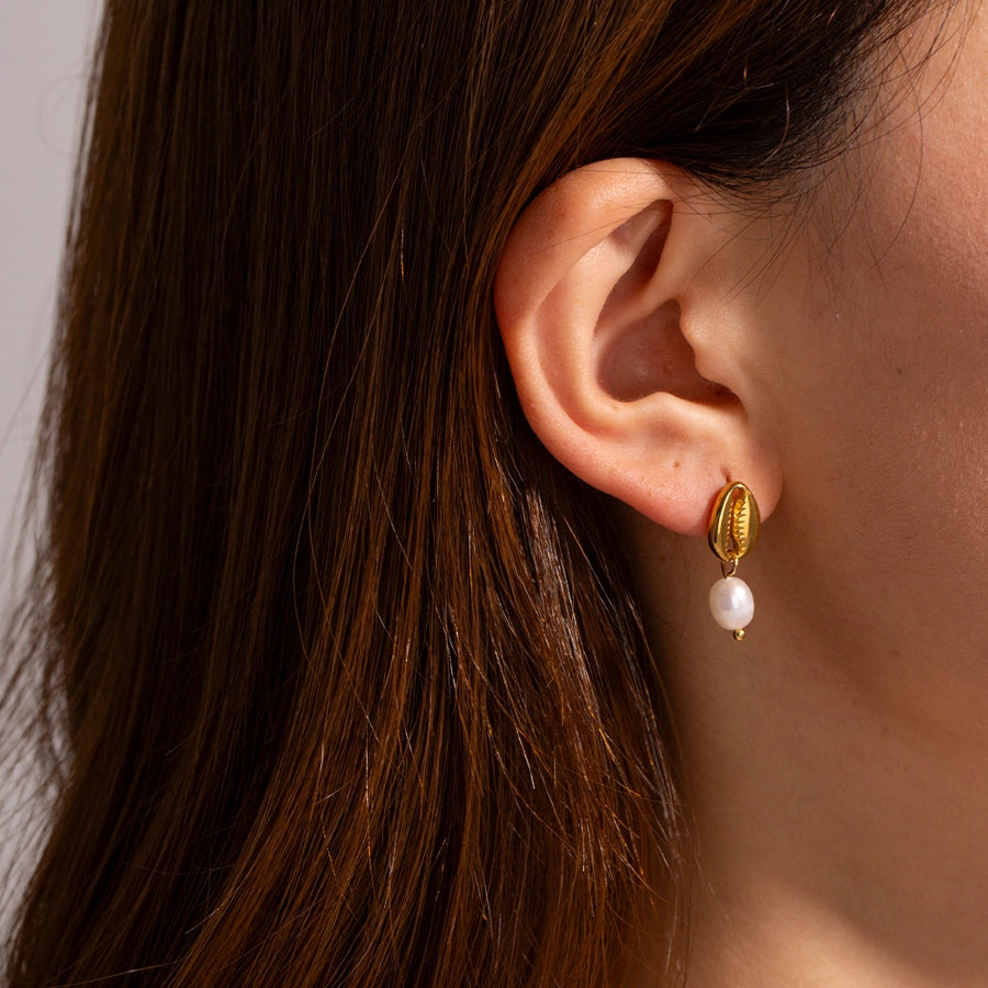 1 Pair IG Style Shell Pearl 304 Stainless Steel 18K Gold Plated Drop Earrings