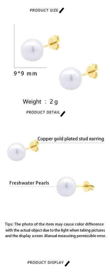 1 pair basic simple style round plating freshwater pearl copper 18k gold plated ear studs
