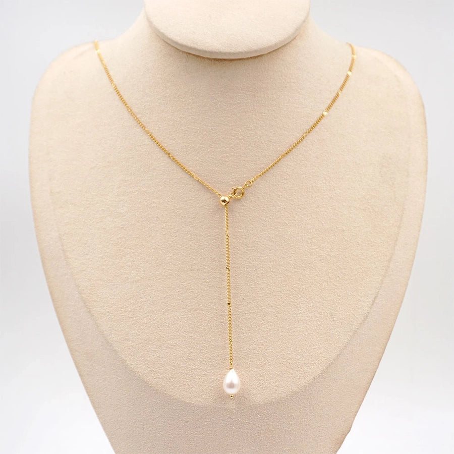 304 Stainless Steel Freshwater Pearl Titanium Steel Gold Plated Modern Style Simple Style Classic Style Pearl Water Droplets Pendant Necklace