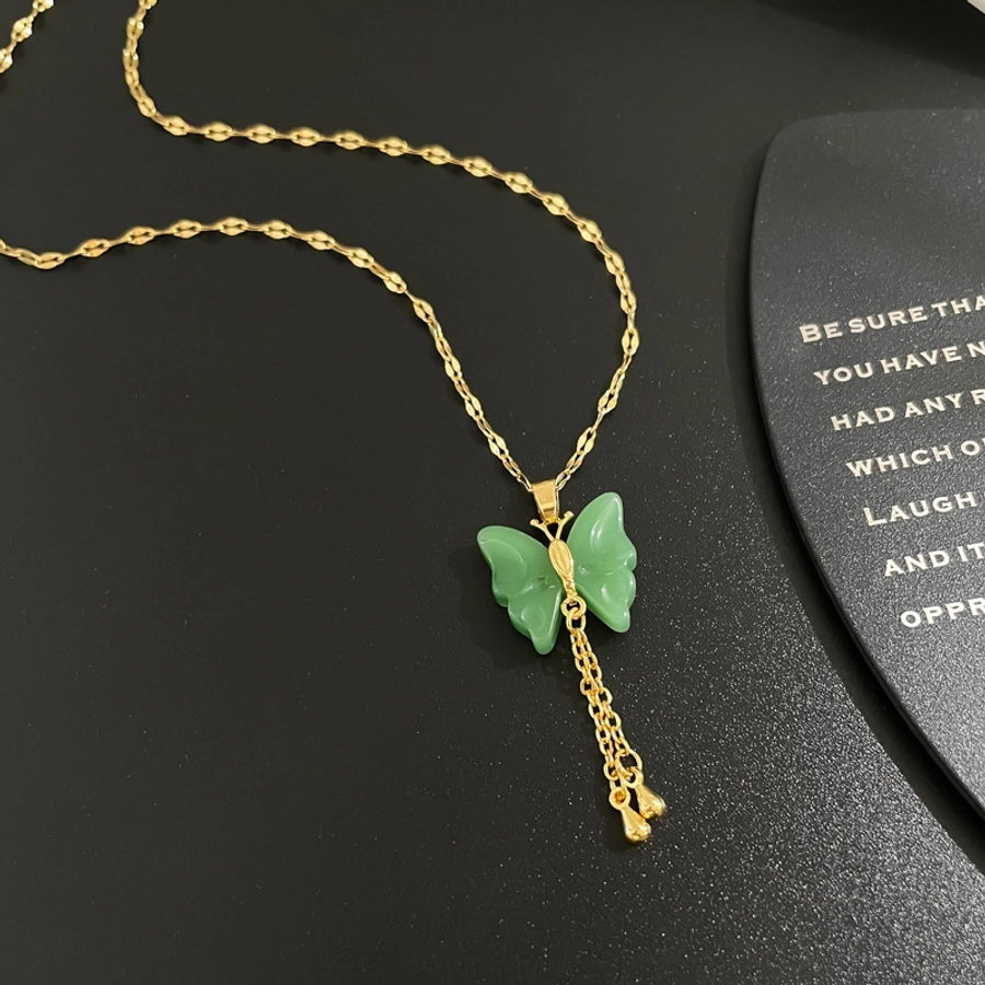 fashion butterfly titanium steel copper tassel plating pendant necklace