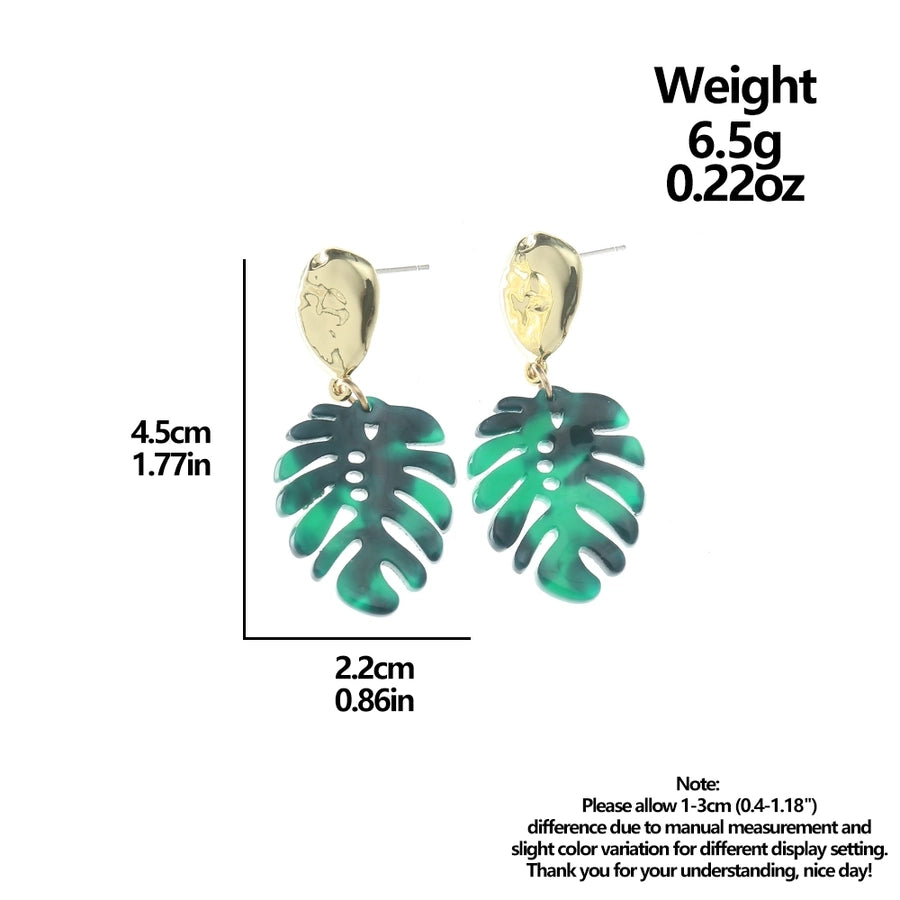 1 pair fashion leaves plastic resin gold plated women's drop earrings