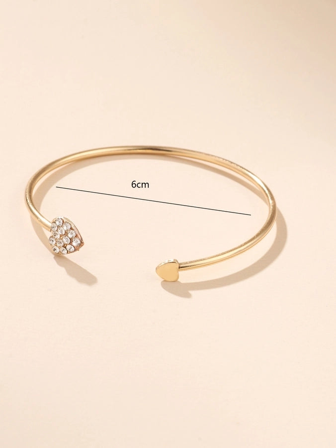 elegant heart shape twist alloy plating inlay rhinestones rose gold plated women's cuff bracelets