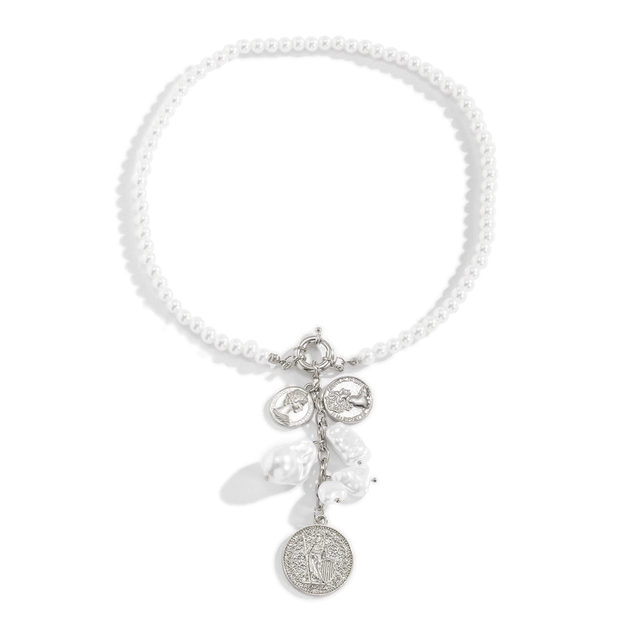 Jewelry Retro Portrait Circle Artificial Pearl Alloy Iron Necklace