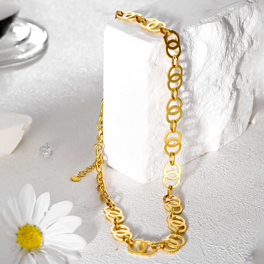 304 Stainless Steel 14K Gold Plated Simple Style Classic Style Plating Solid Color Necklace