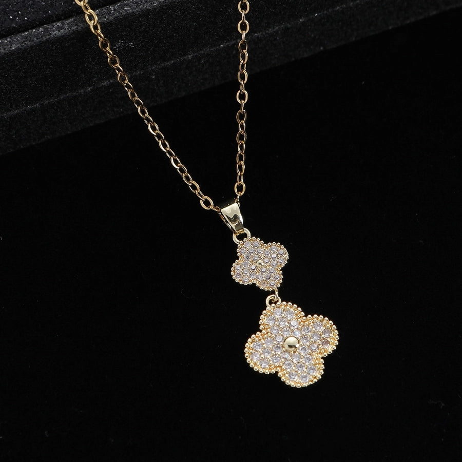 simple style four leaf clover stainless steel pendant necklace