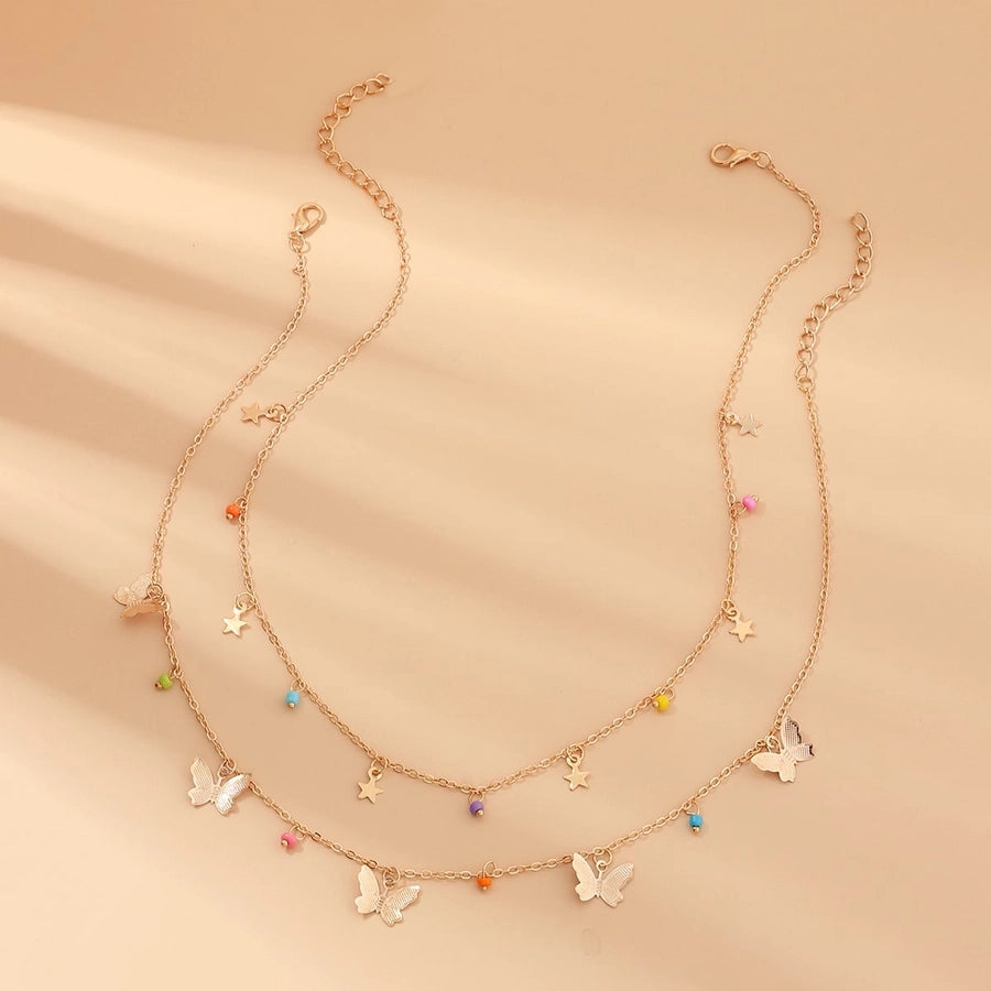 sweet star butterfly beaded alloy layered plating alloy choker 1 piece