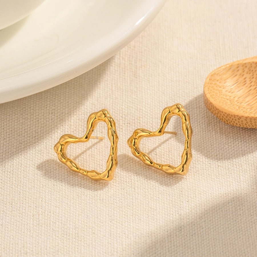 1 pair commute heart shape plating stainless steel 18k gold plated ear studs