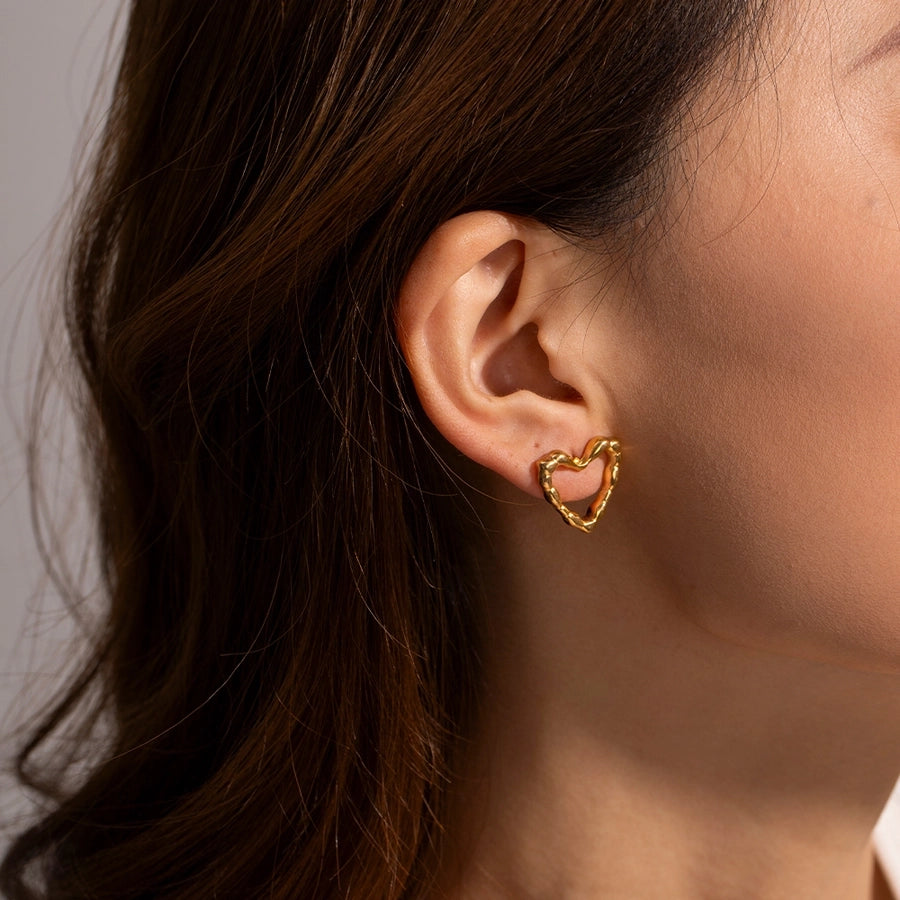 1 pair commute heart shape plating stainless steel 18k gold plated ear studs