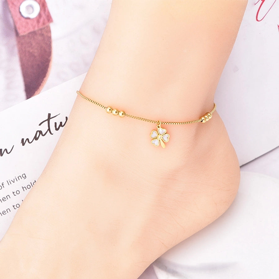 simple style devil's eye heart shape butterfly titanium steel inlay artificial pearls shell zircon women's anklet