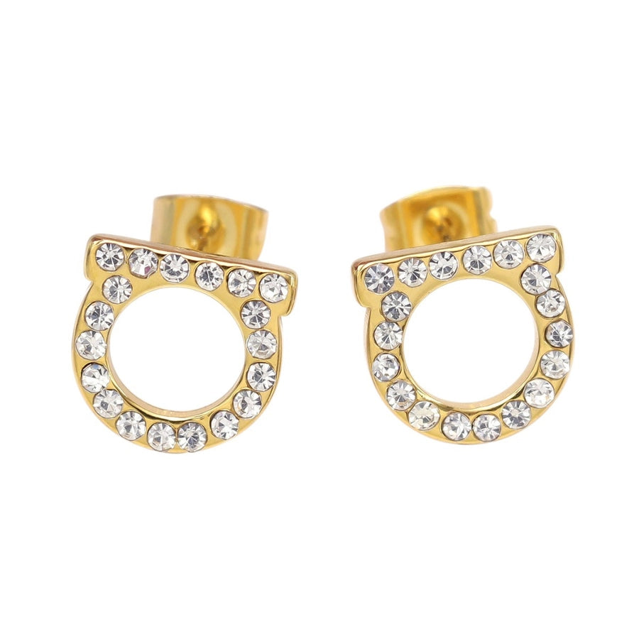 1 pair simple style solid color inlay titanium steel zircon ear studs