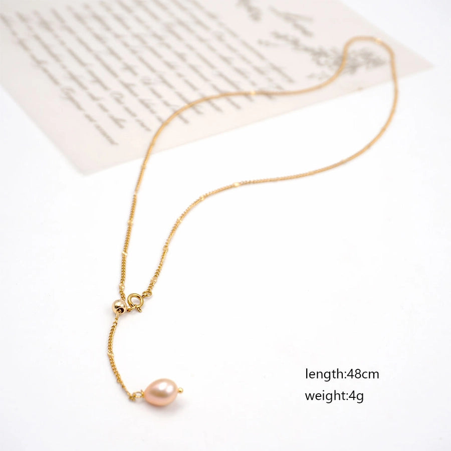 304 Stainless Steel Freshwater Pearl Titanium Steel Gold Plated Modern Style Simple Style Classic Style Pearl Water Droplets Pendant Necklace