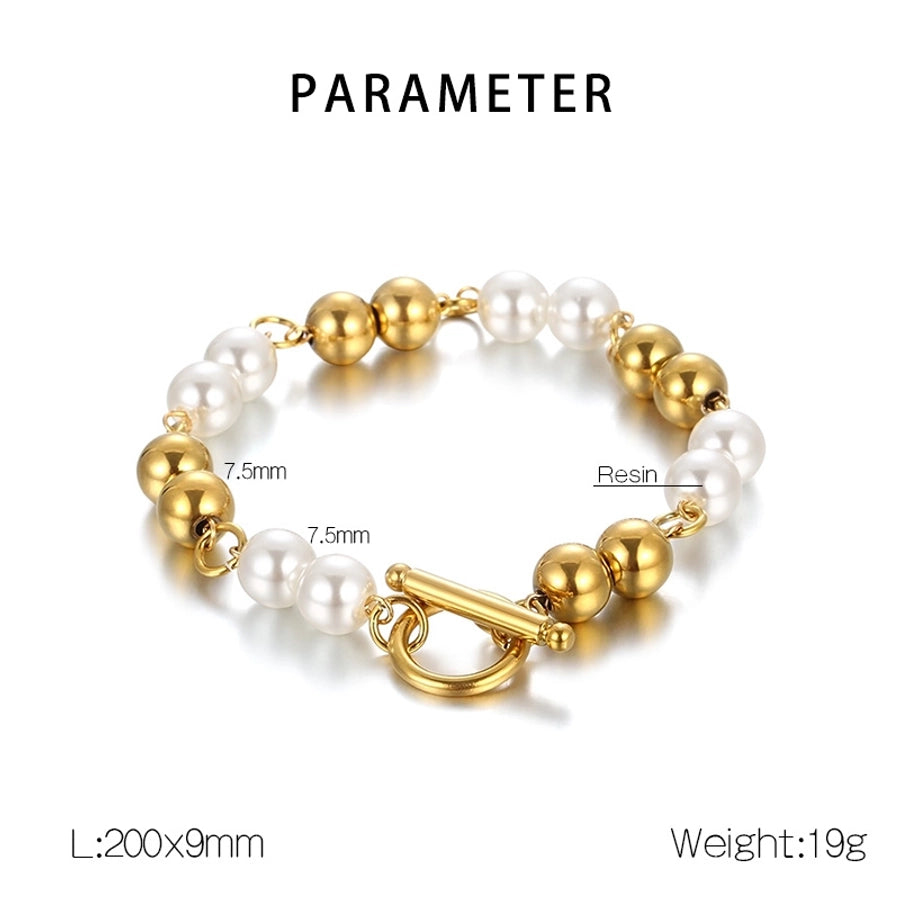 304 Stainless Steel Resin Simple Style Toggle Beaded Round Bracelets