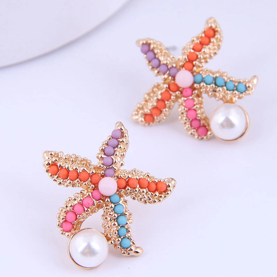 simple starfish color rice beads earrings