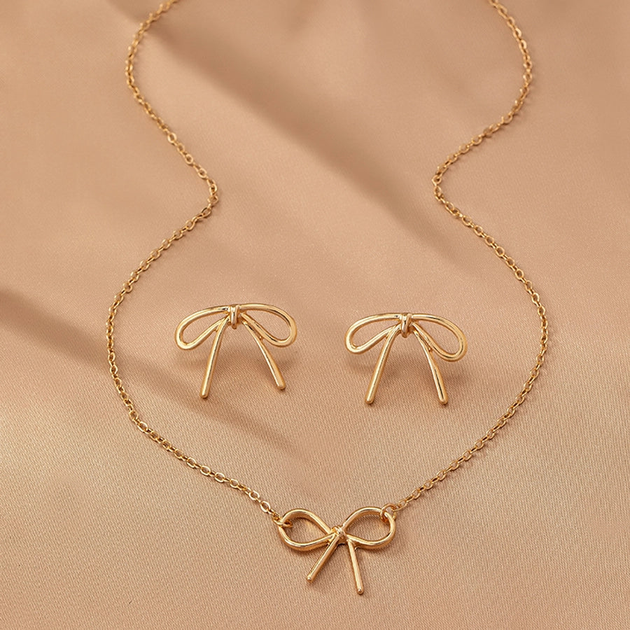 cute preppy style modern style bow knot alloy women's earrings necklace