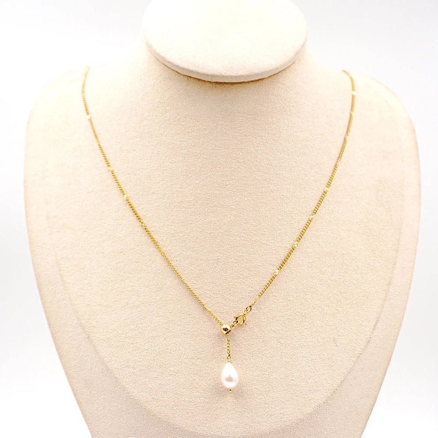 304 Stainless Steel Freshwater Pearl Titanium Steel Gold Plated Modern Style Simple Style Classic Style Pearl Water Droplets Pendant Necklace