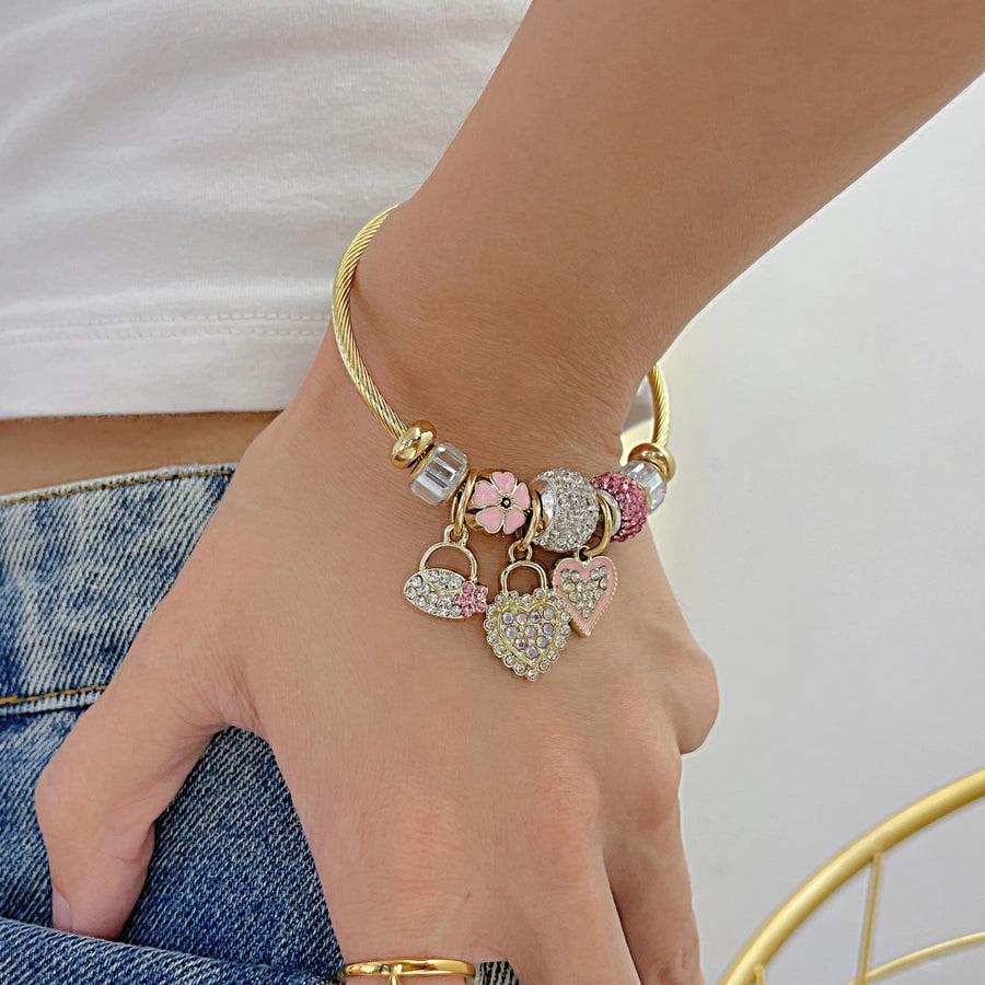 Novelty Heart Shape 304 Stainless Steel Alloy Zircon Bangle In Bulk
