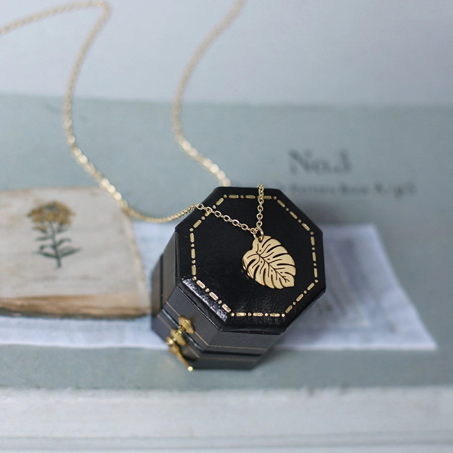 vintage tropical rainforest palm leaf titanium steel necklace